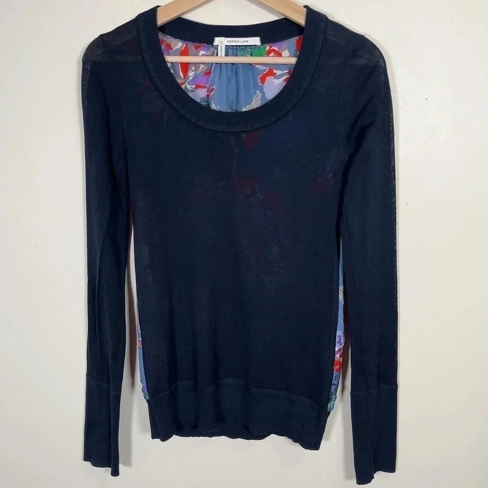 10 Crosby Derek Lam  Floral Back Navy Sweater